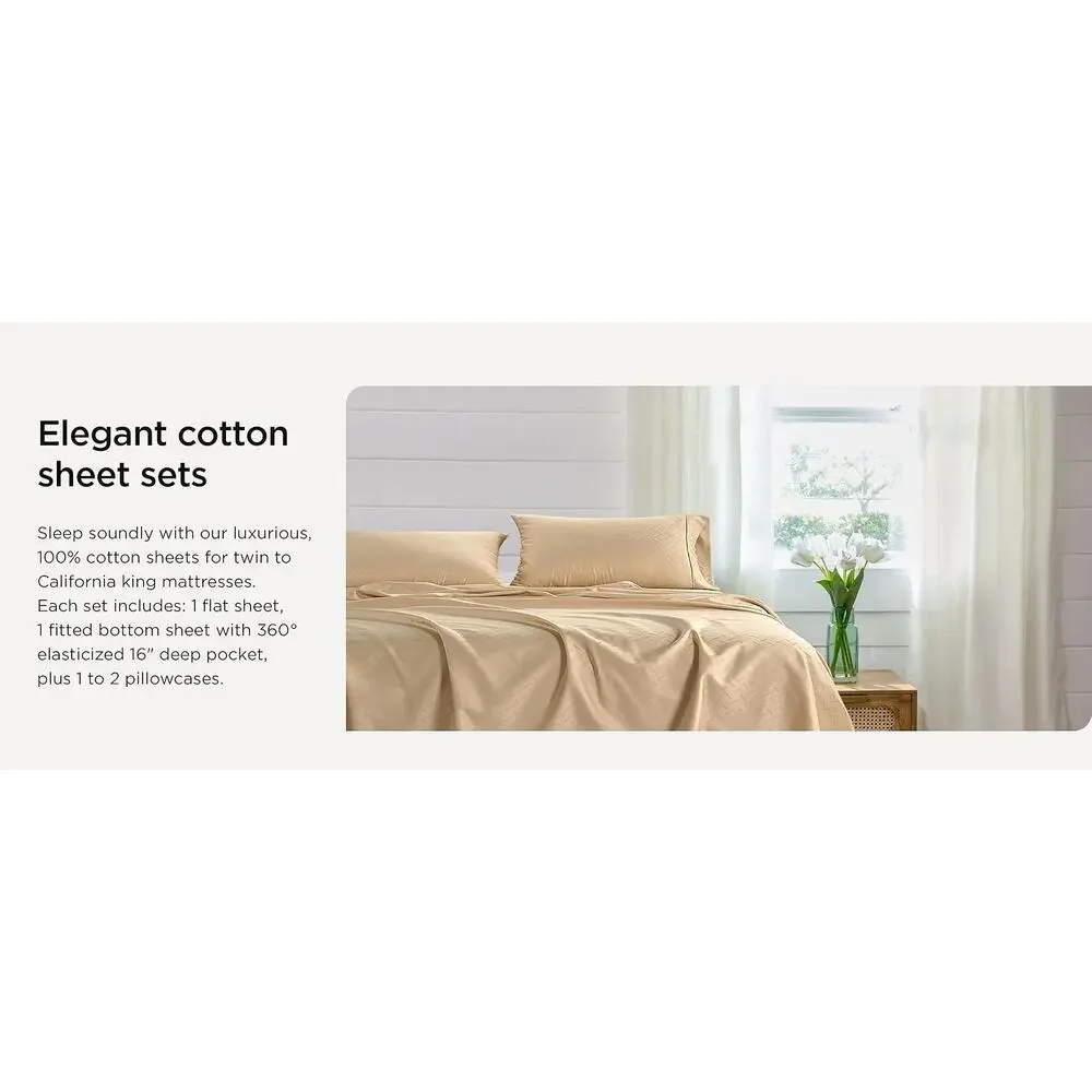 100% Cotton Twin Sheet Set Green 300TC Sateen Weave 3 Piece Soft Bedding